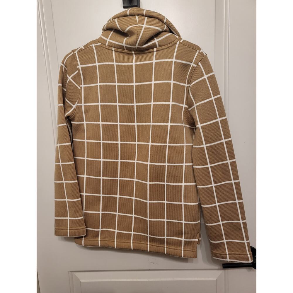 J. Crew Factory Long-sleeve Funnelneck Sweater Camel Windowpane Gridline S - Picture 2 of 6